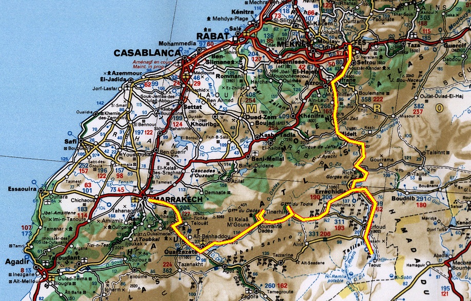 Viaggio in Marocco - mappa dell'itinerario